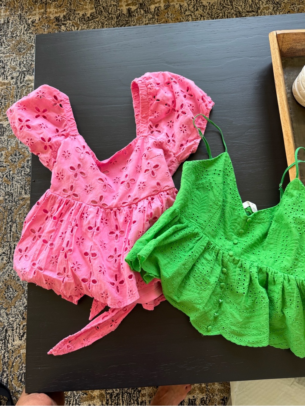 Altar'd State Pink & Green Eyelet Peplum Camisoles